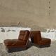 2 armchairs and 1 ottoman in brushed aluminium and brown leather, France, 1970