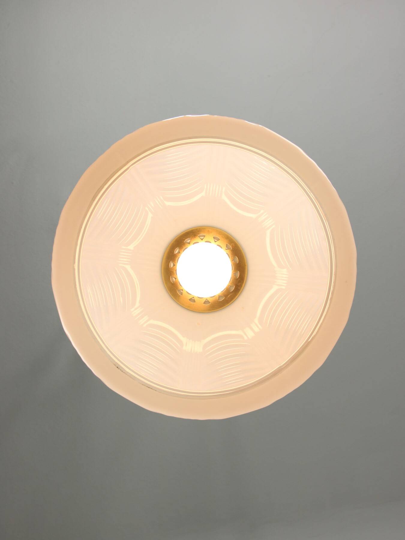 intricate Mid-Century Italian Brass and Opaline Pendant Lamp, 1950s