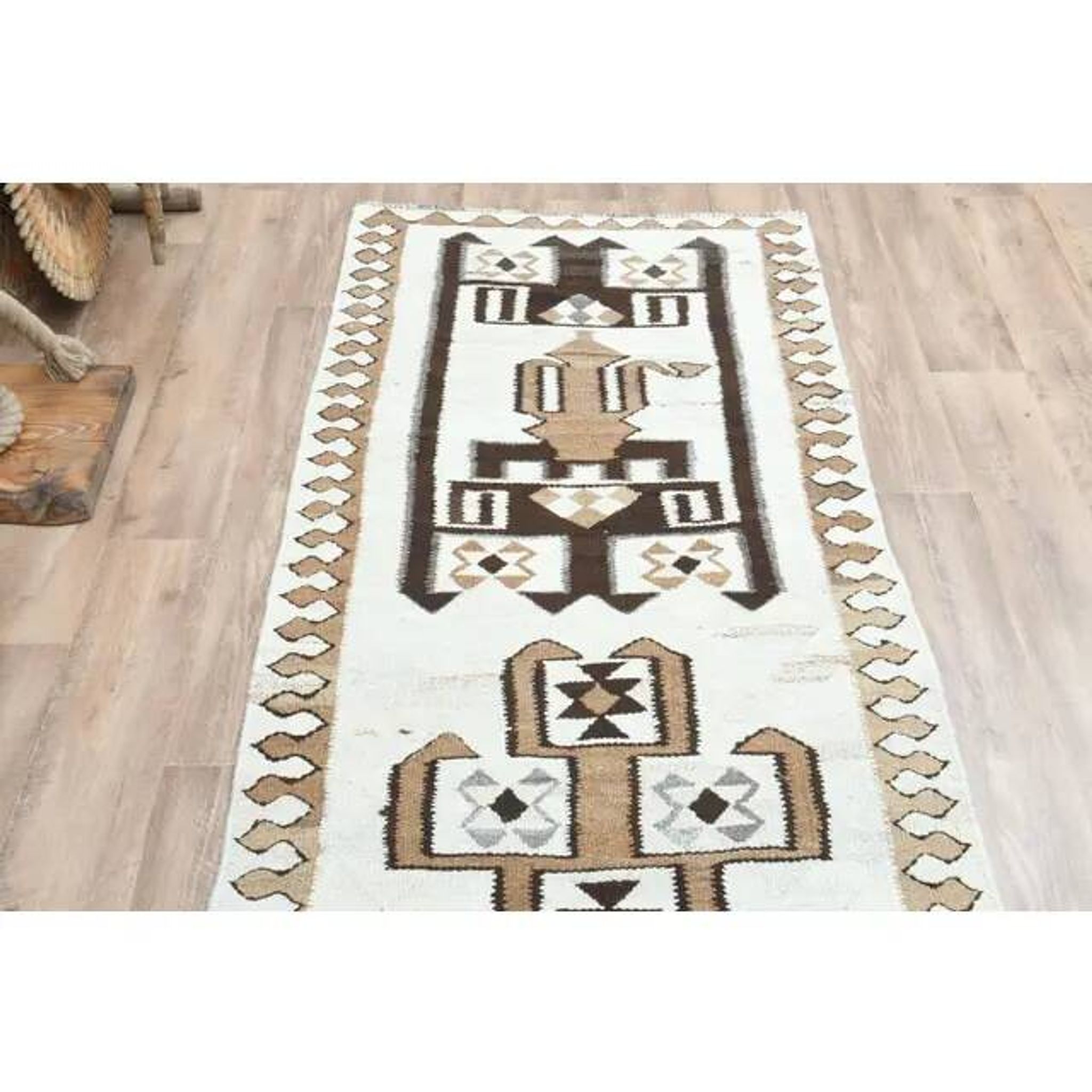 1970s Turkish Oushak Handmade Wool Cotton Beige Runner Rug 99x300