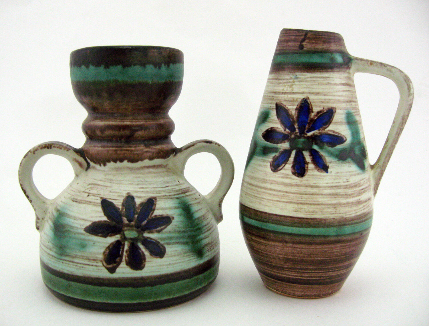 2 small ceramic vases, hand painted floral motifs, ESR Sawa foreign - West Germany 60