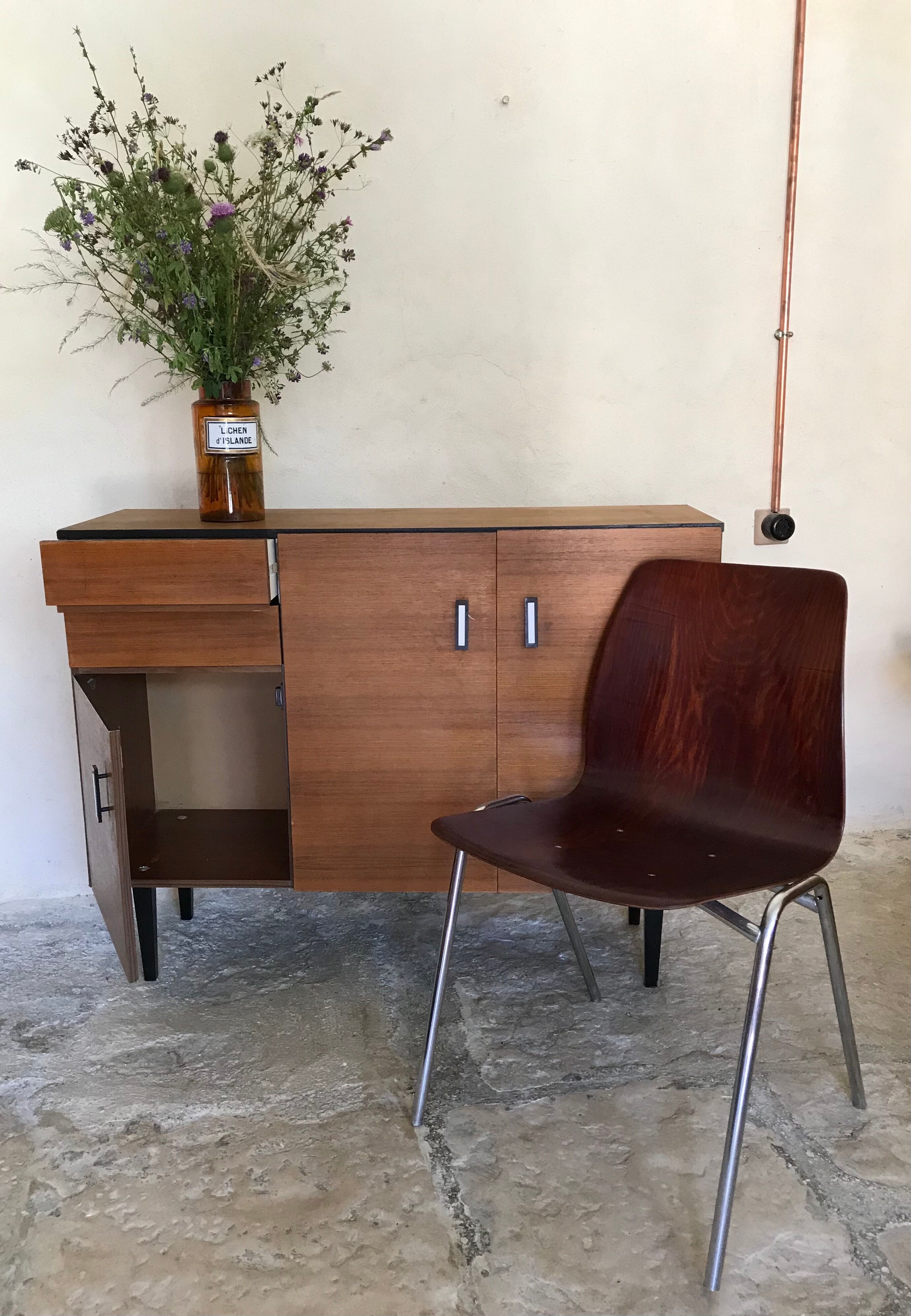 Vintage storage buffet cabinet 1960's 3 doors 2 drawers