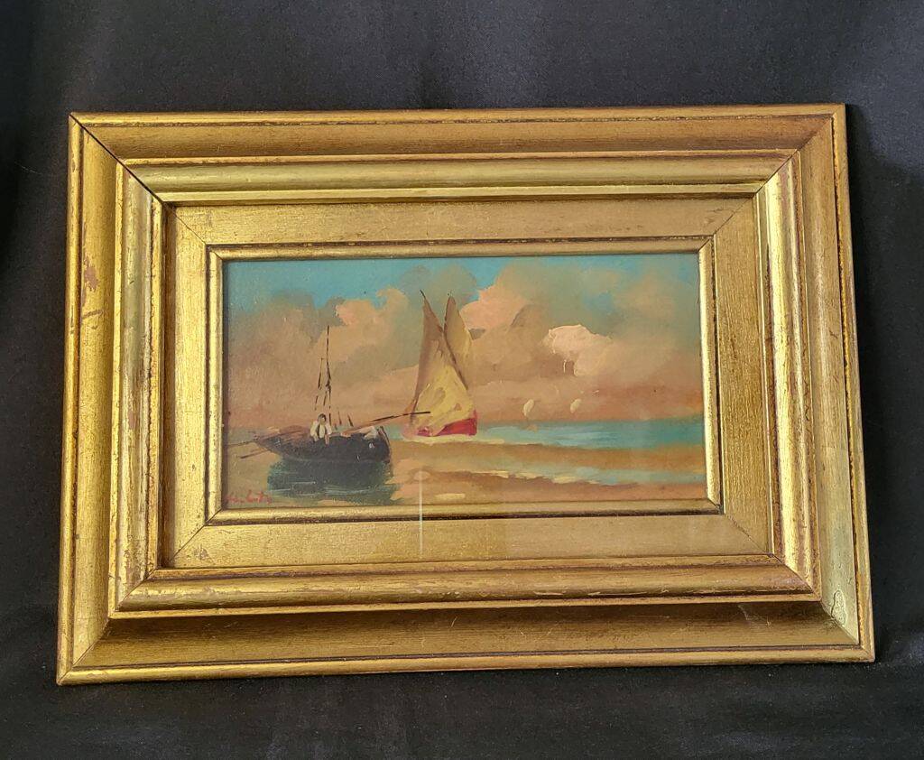 Œuvre originale Peinture Cadre doré Huile sur carton