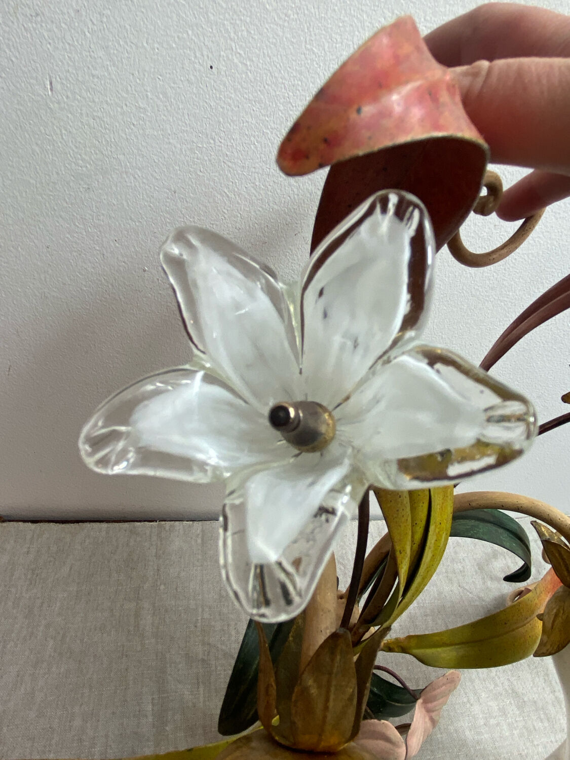 Floral ceiling light in metal and glass, Paterno Franco