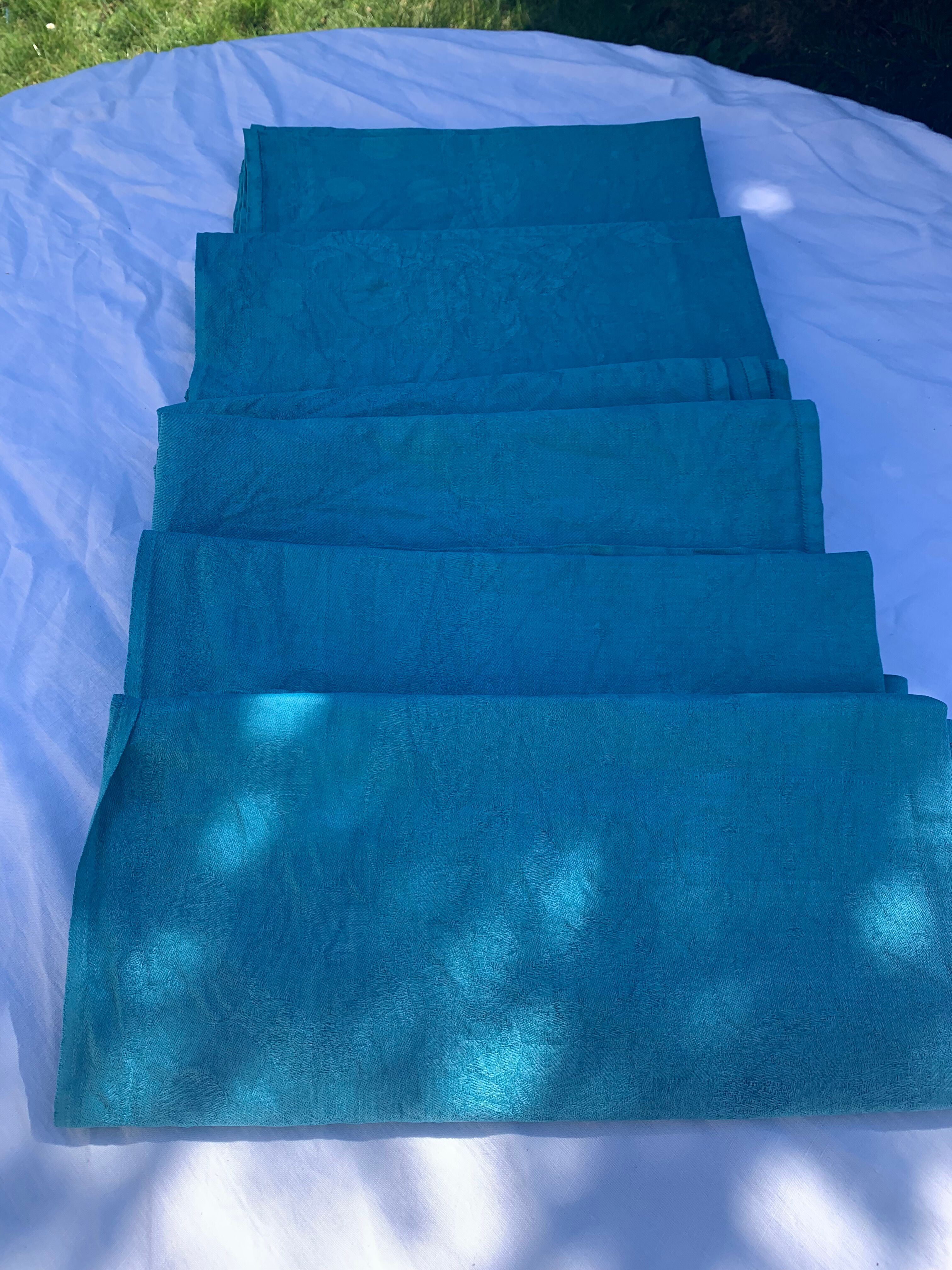 6 serviettes en coton damassées teintées bleues émeraude