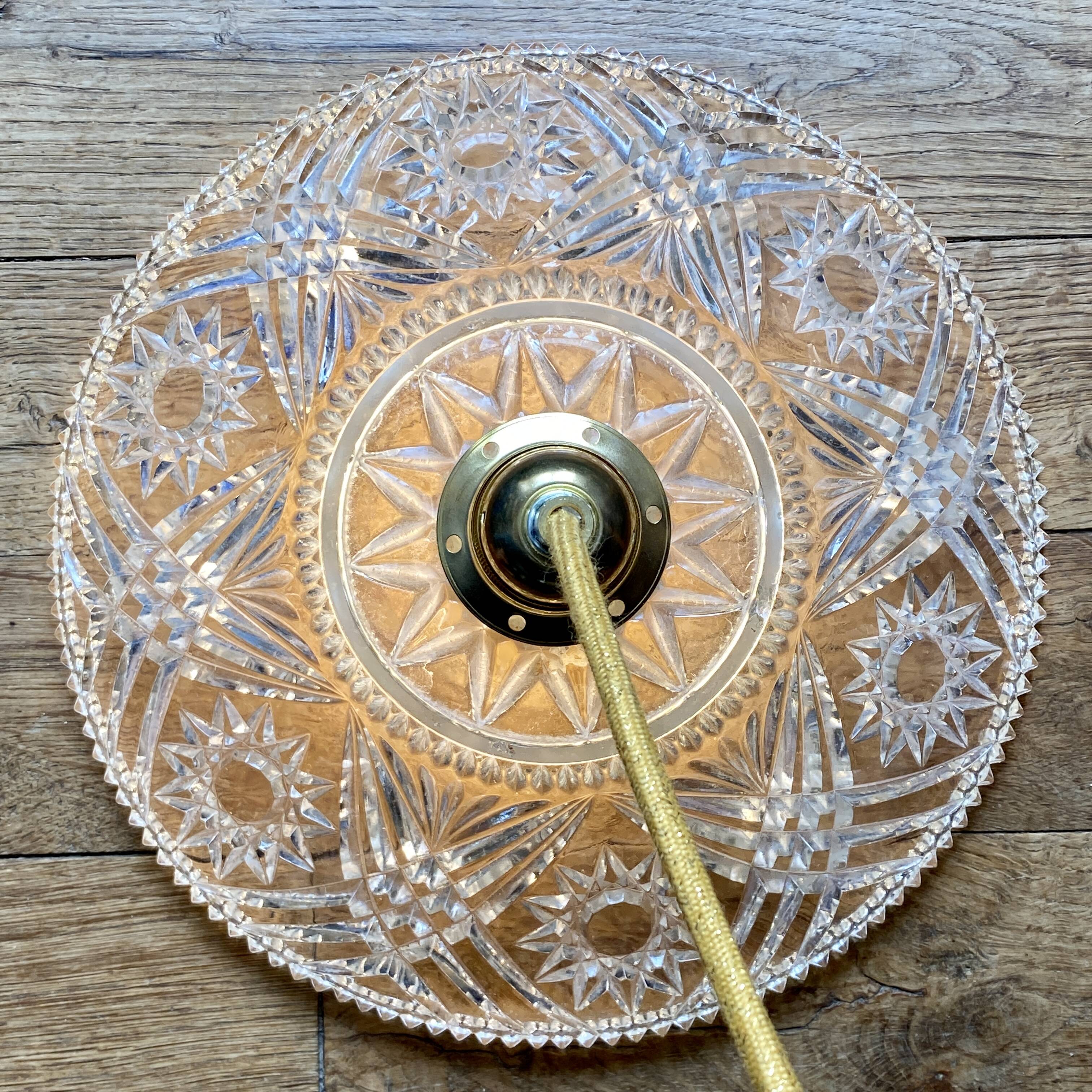 Suspension abat-jour vintage en verre - collection vaisselle -