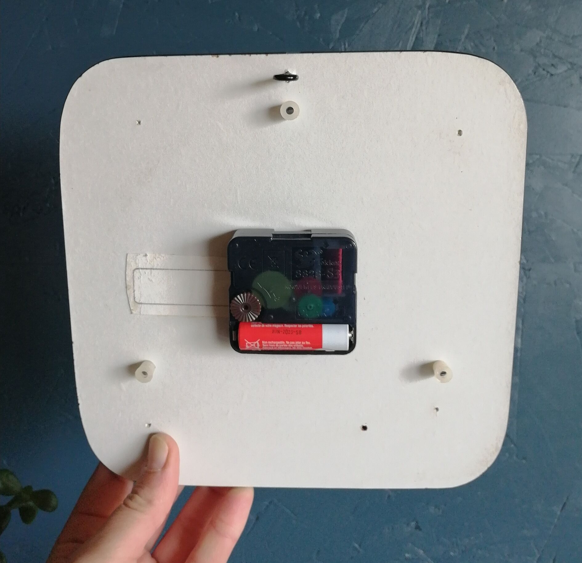 Vintage formica square silent wall clock "Kiplé black green red"