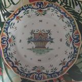Faience plate from Desvres, Rouen decoration, signed René Delarue.