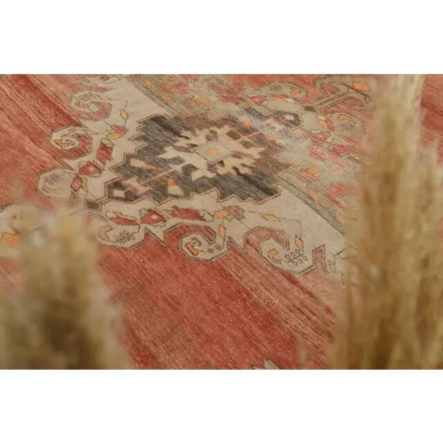 1970s Vintage Turkish Oushak Handmade Wool Cotton Red Area Rug 235x392