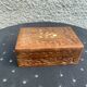 Jewelry box or card box in chiseled wood and vintage mother-of-pearl