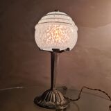 Lampe laiton 1930 art deco globe bleu moulé Clichy