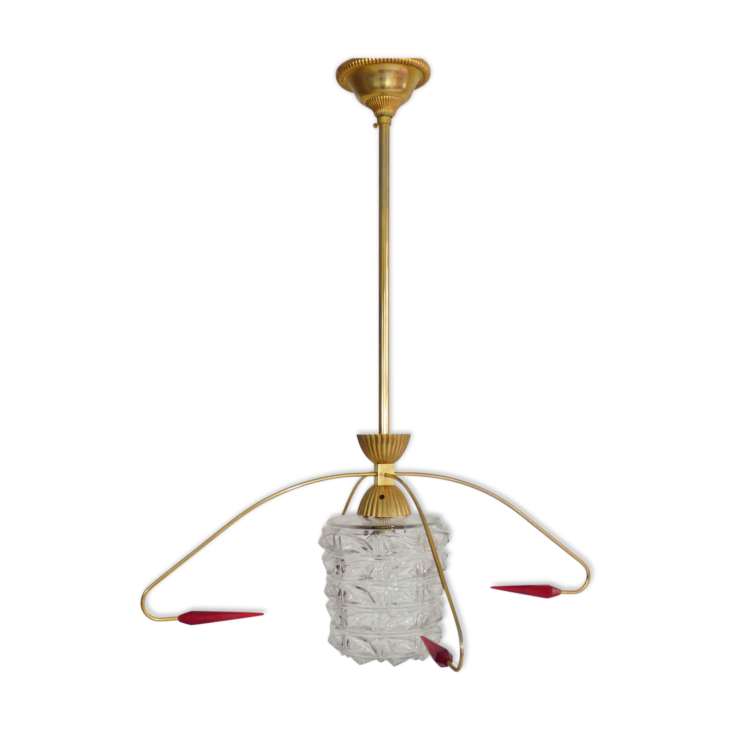 Brass chandelier with glass globe, 4 arrows