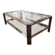 1980s coffee table in metal with walnut burl veneer.