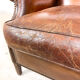Dark brown sheep leather wingback armchair vintage
