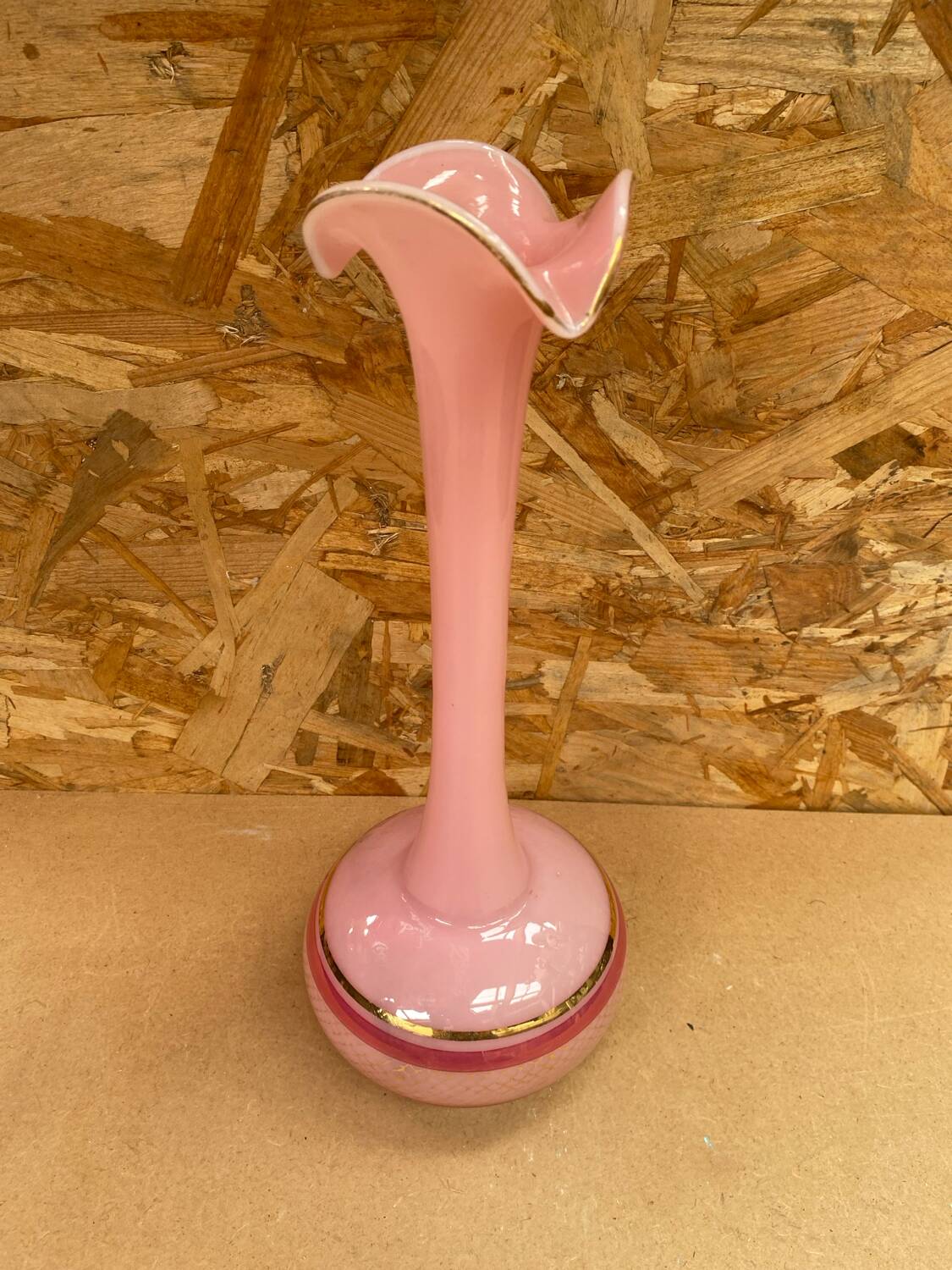 Old Pink Opaline Soliflore Vase + Vintage Gold & Camé Decor