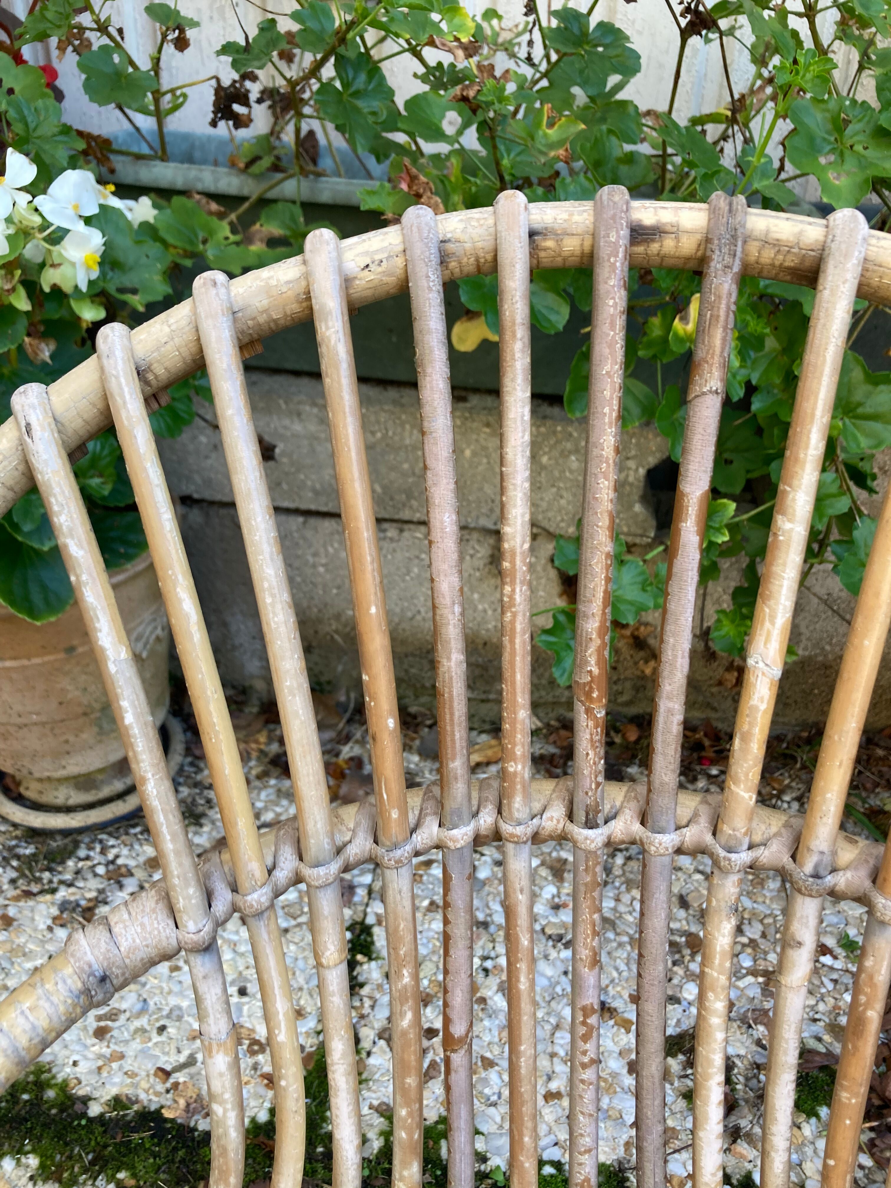 Set of 3 vintage rattan armchairs