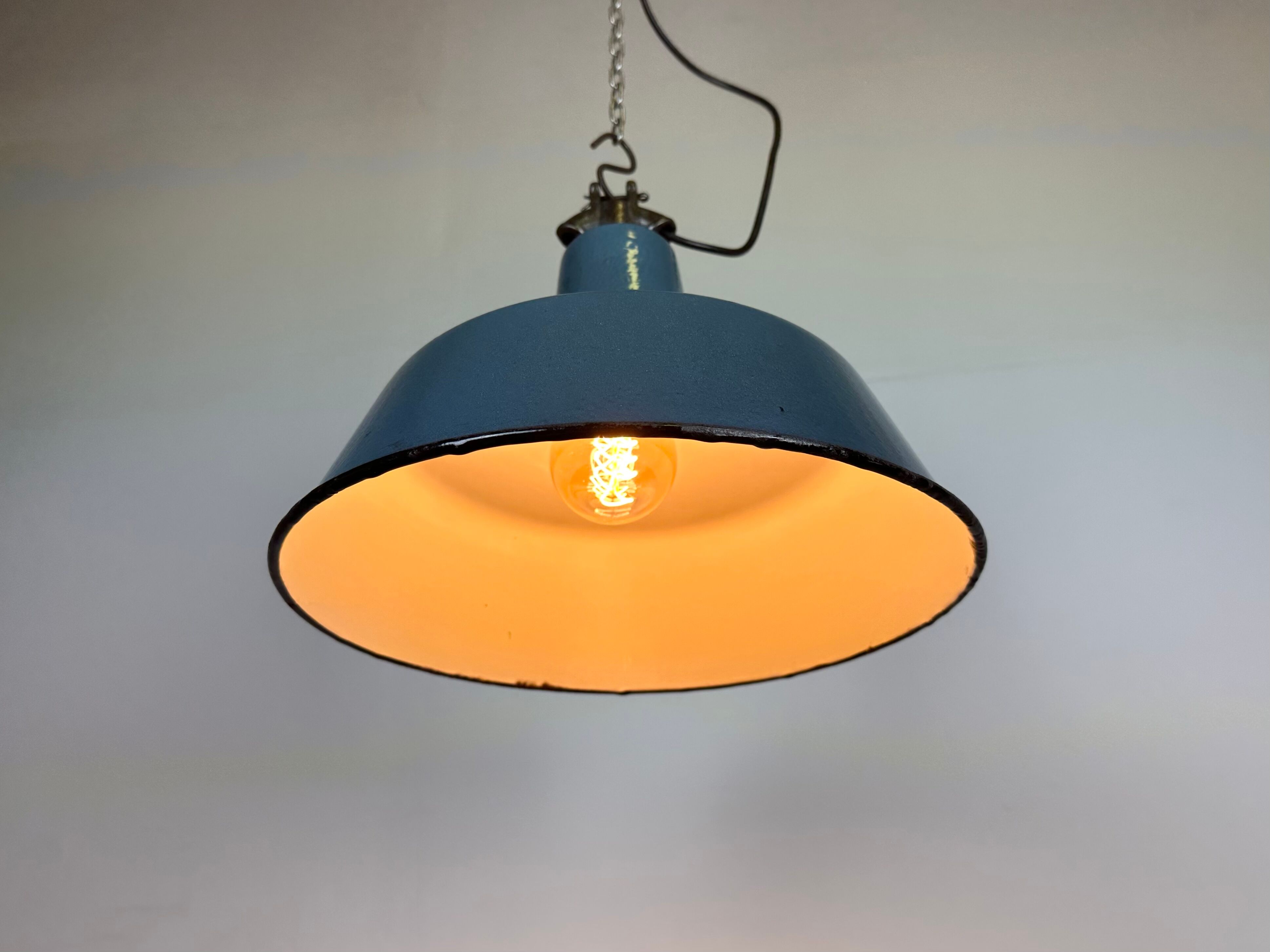Industrial Blue Enamel Factory Lamp with Cast Iron Top, 1960s