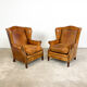Set of two sheep leather wingback armchairs Delft