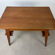 Compass leg desk, 1950s wood reconstitution style.