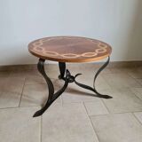 Marquetry and wrought iron coffee table