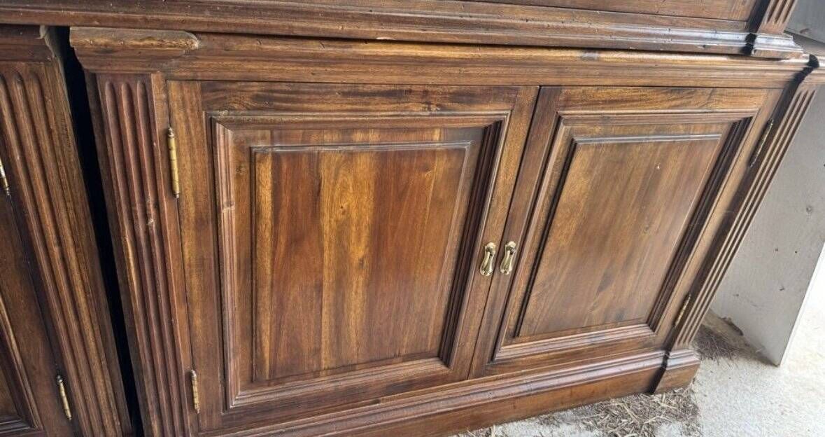 Pair of teak colonial-style bookshelves / display cabinets.