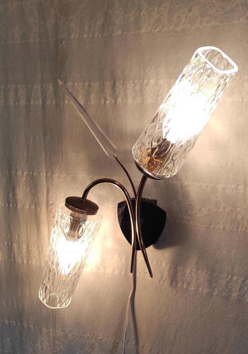 Double wall lights in gold metal and glass tulip - 60s/70s