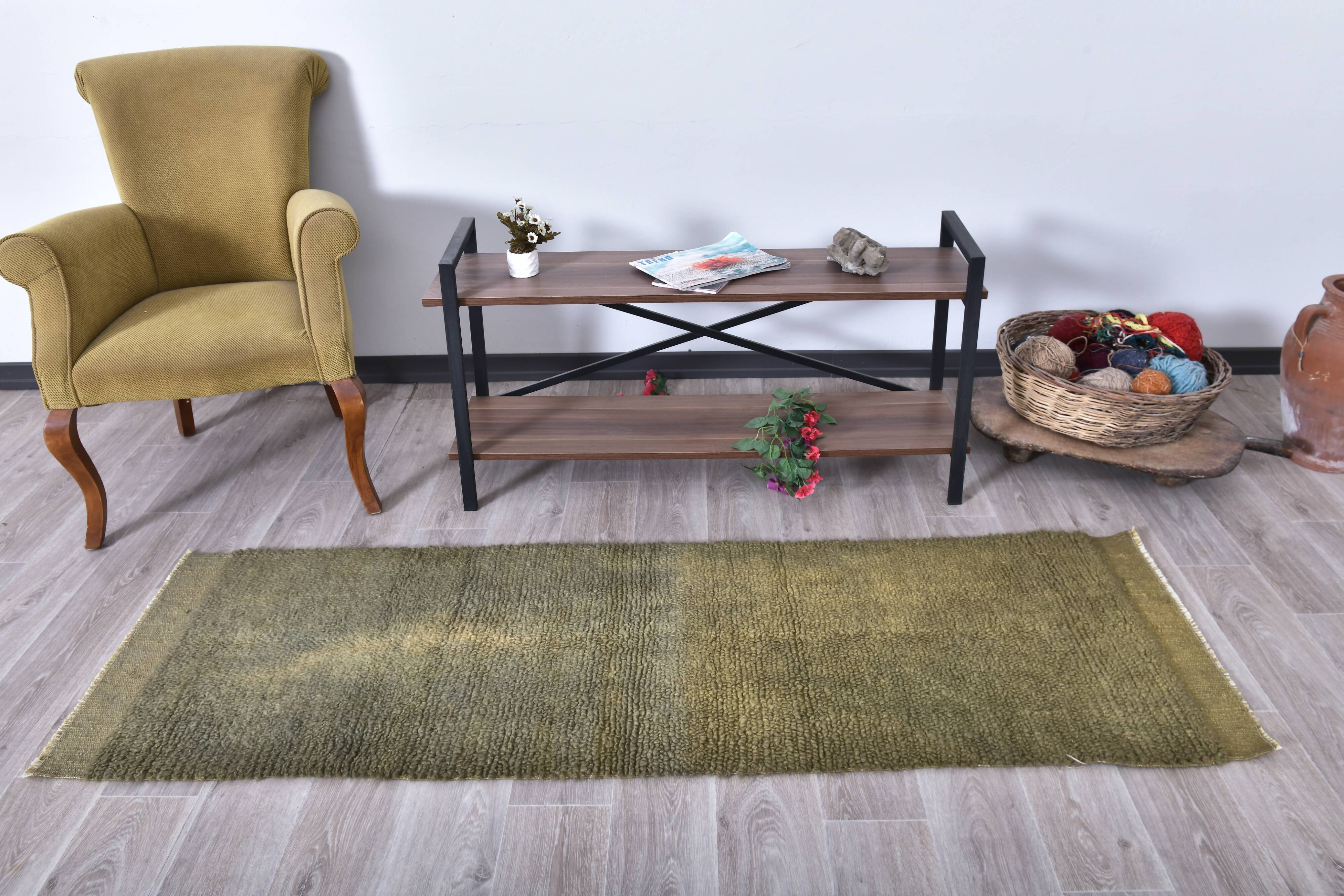 Green Berber Runner Rug 66x209Cm SK 241302