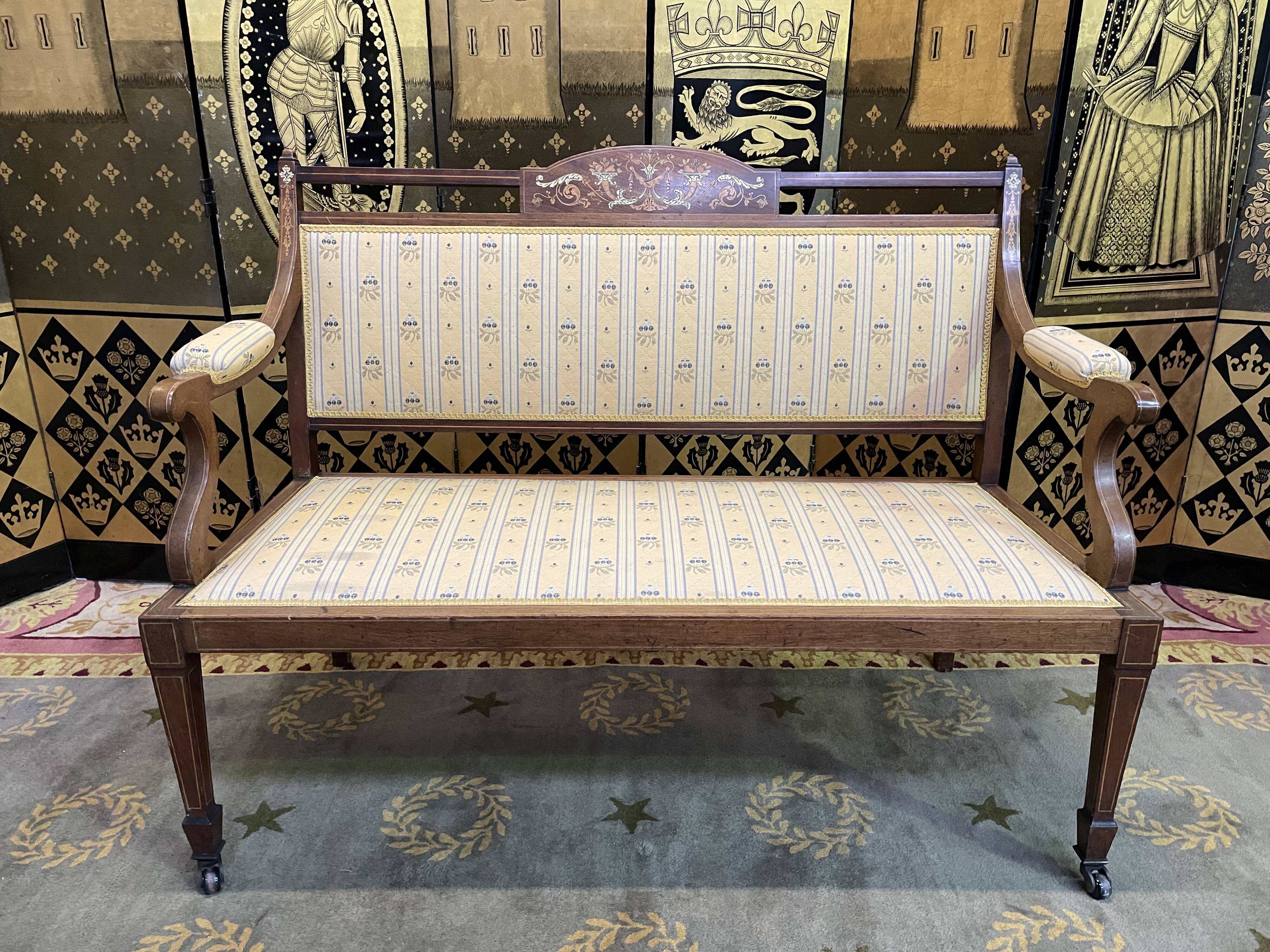 Louis XVI style marquetry bench