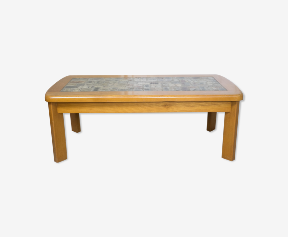 Table basse en orme massif plateau pierre