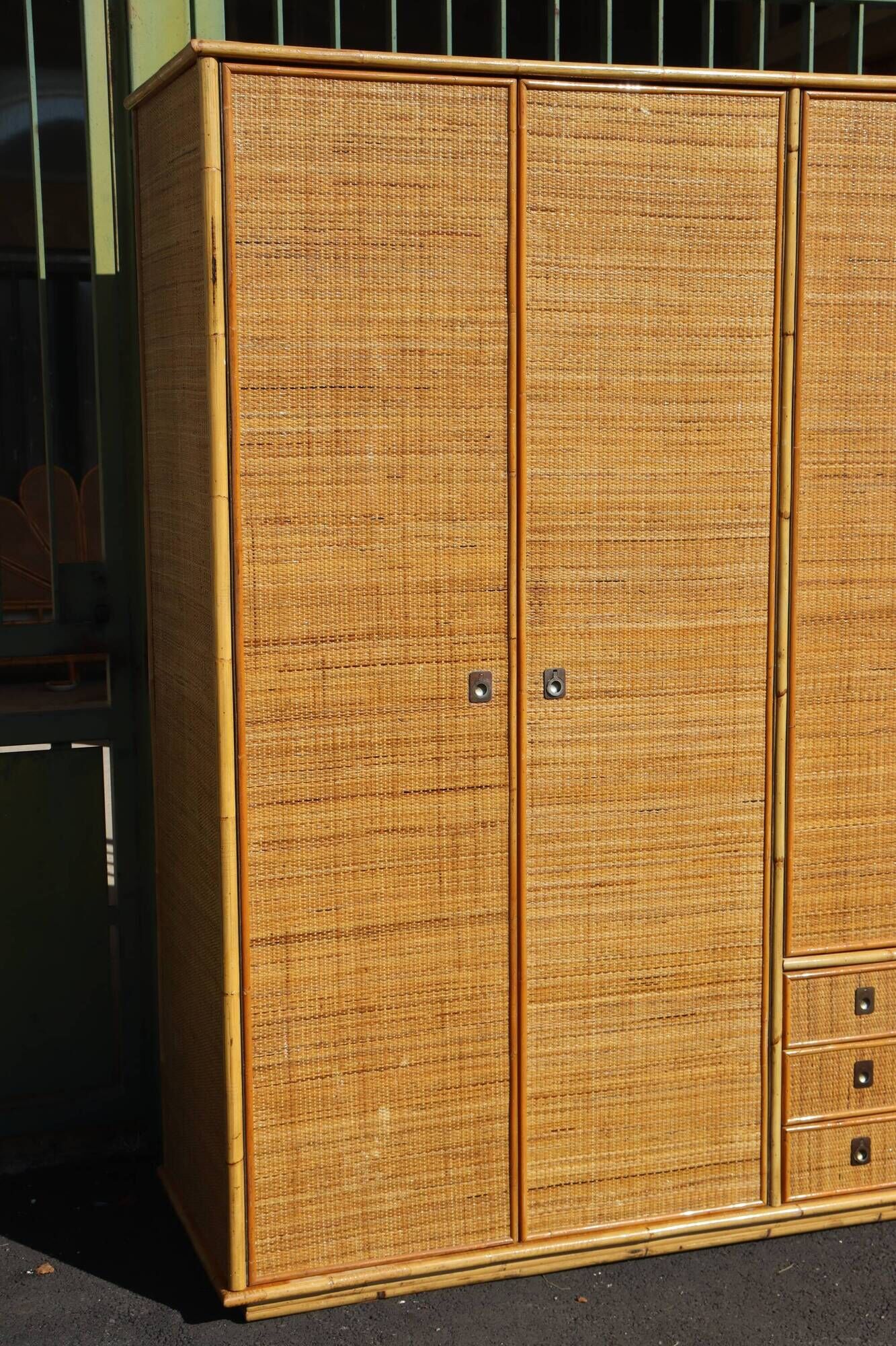 Large rattan and bamboo wardrobe by Dal Vera Italy