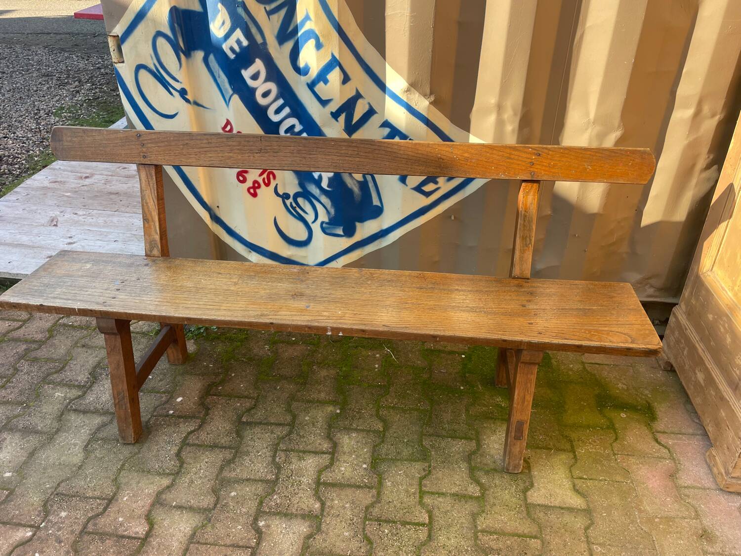 Oak bench with backrest