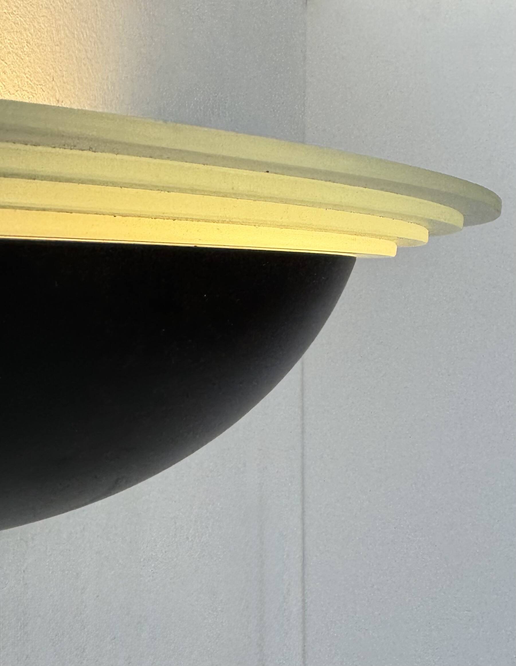 Vintage half-moon wall light, sandblasted glass and black lacquered metal, France, 1970