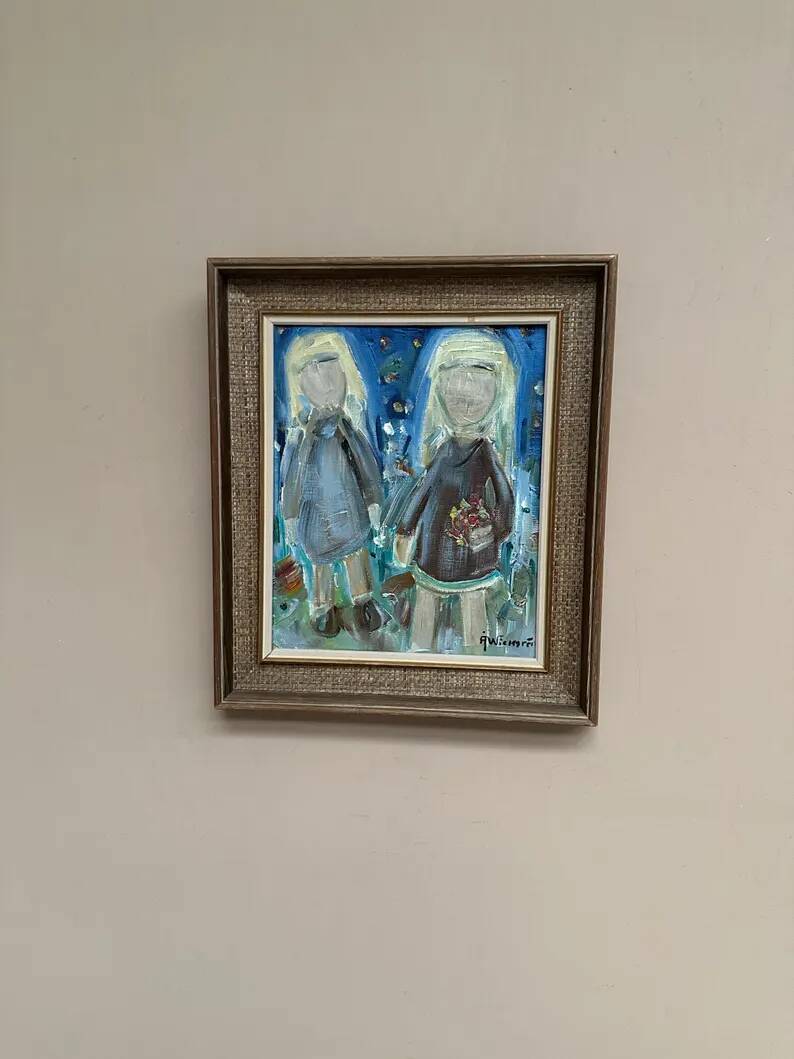 Original Swedish Oil on Canvas – “Friends” by A. Wickgren – Vintage & Framed