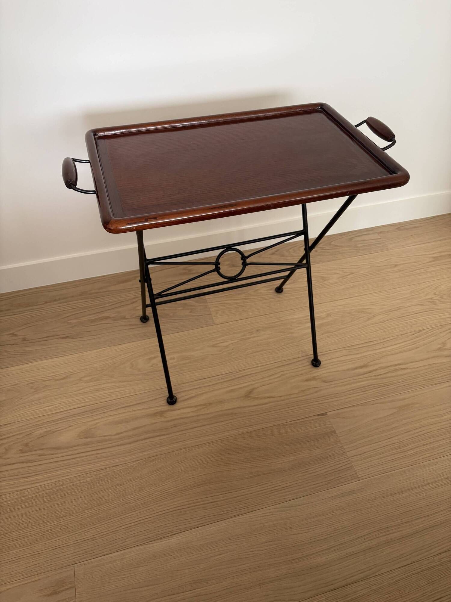 Pair of folding serving tables Grange in wood and wrought iron