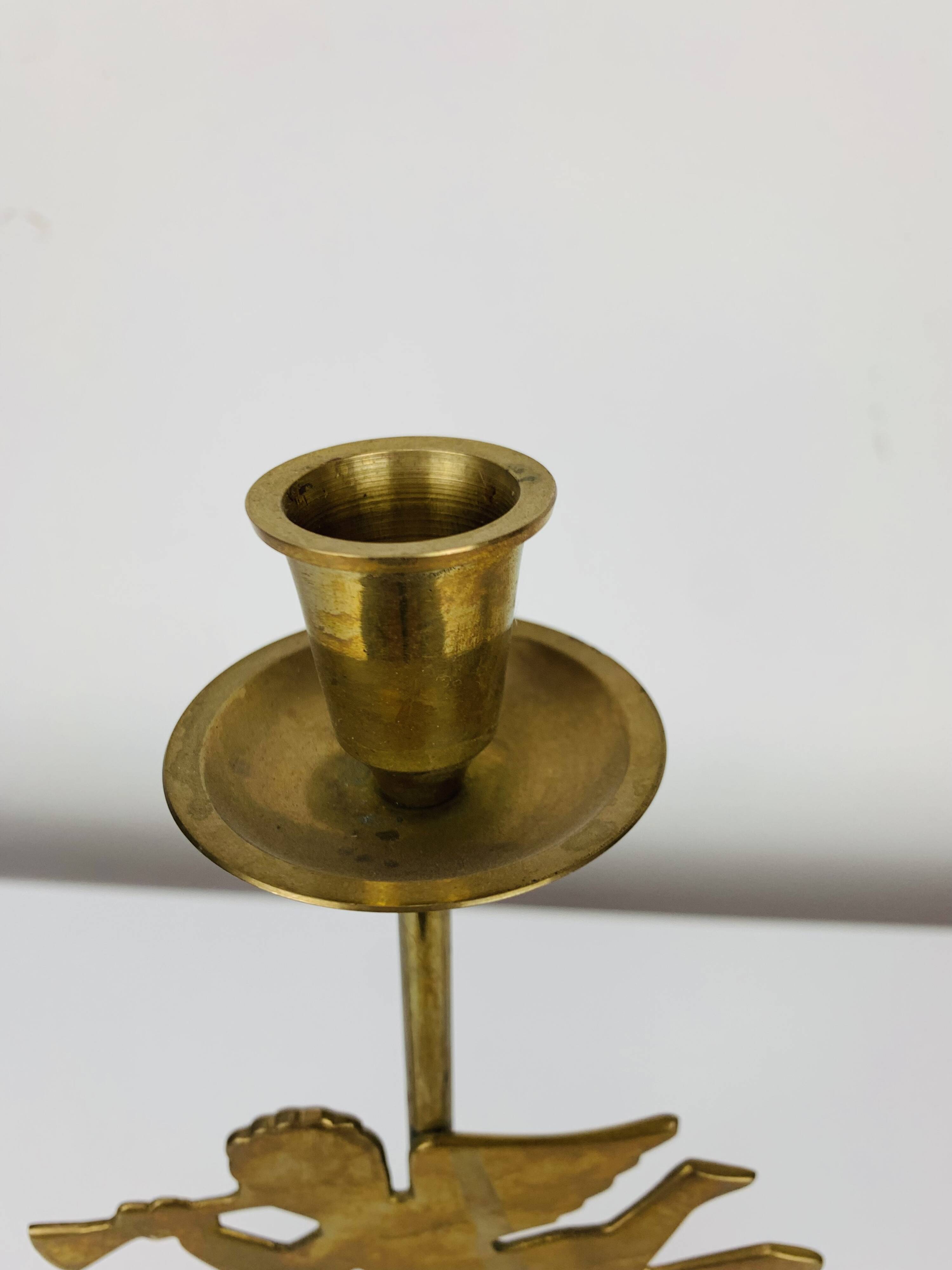 Vintage gold brass angel candle holder