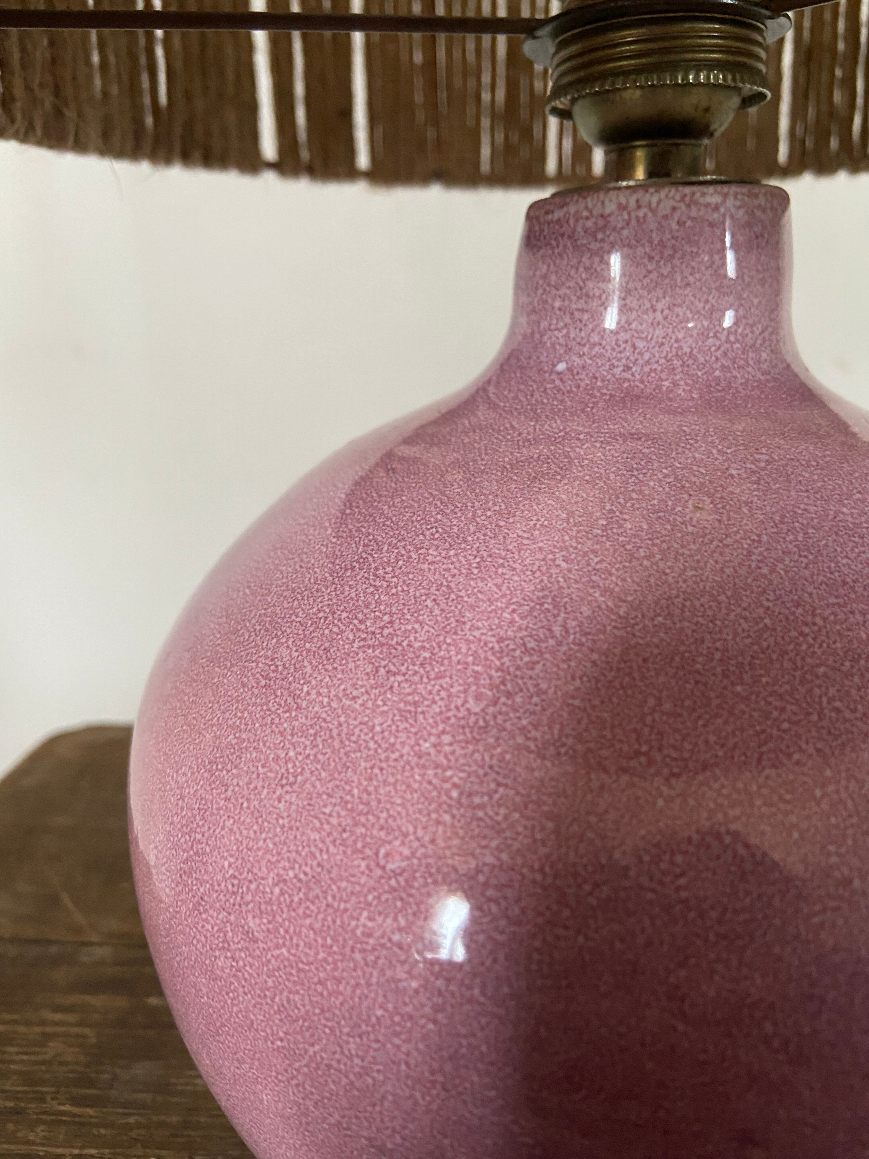 Vintage lamp in pink stoneware and rope years 60-70