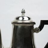 Silver-plated metal coffee pot Ercuis — decorated with bead friezes, ebony handle.