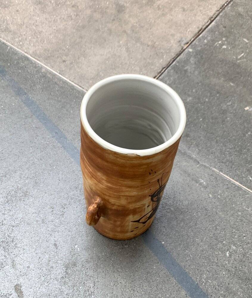 Brutalist mid-century studio pottery vase from La Poterie De La Colombe, 1960s.