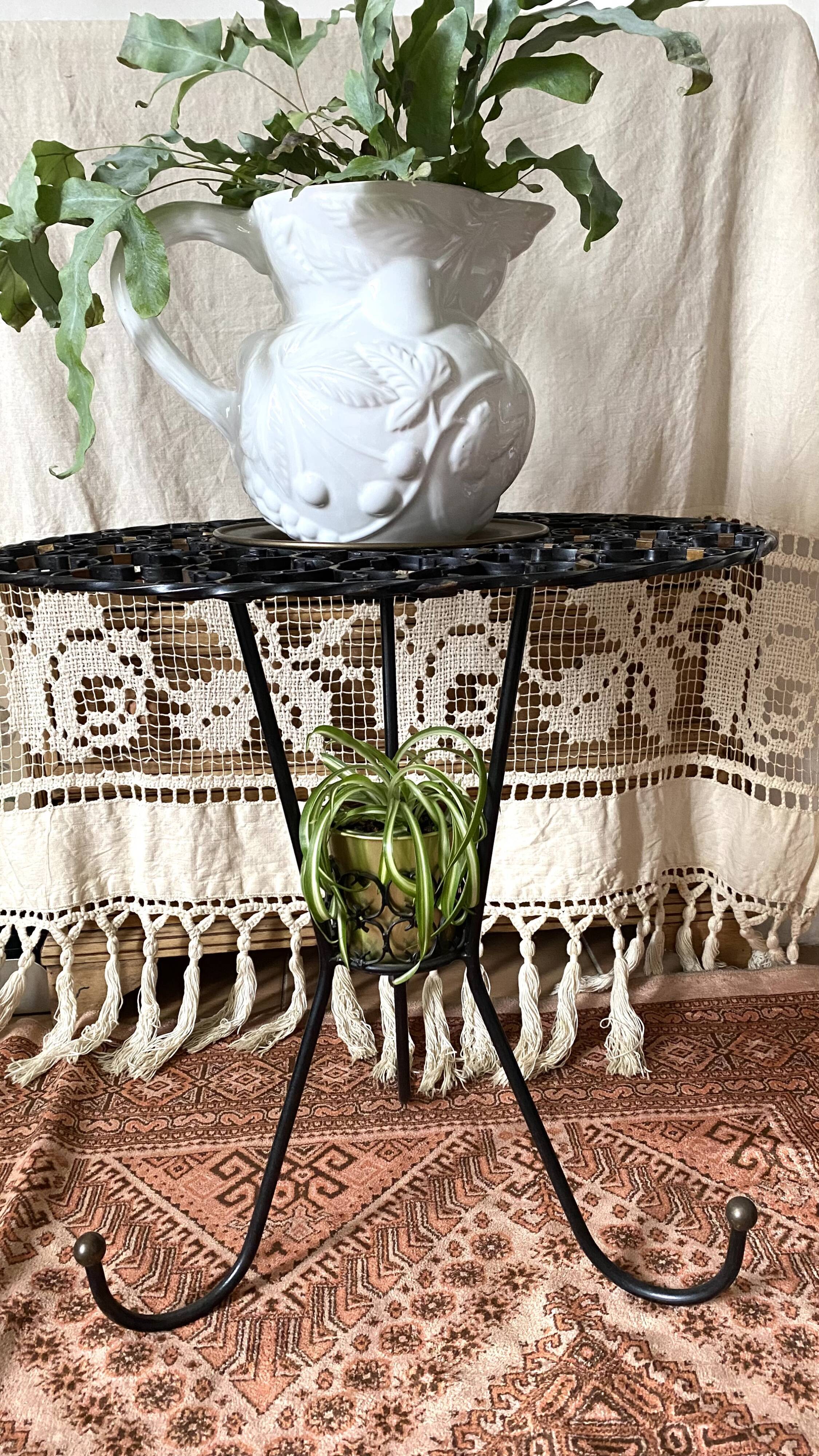 Wrought iron plant holder table from the 1950s