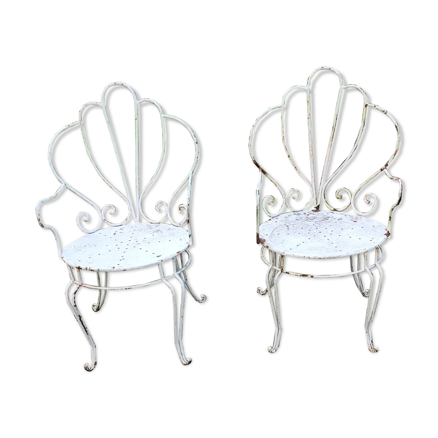 Paire de fauteuils de jardin anciens fer plein métal