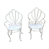 Paire de fauteuils de jardin anciens fer plein métal