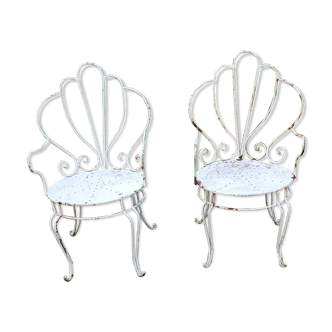 Paire de fauteuils de jardin anciens fer plein métal