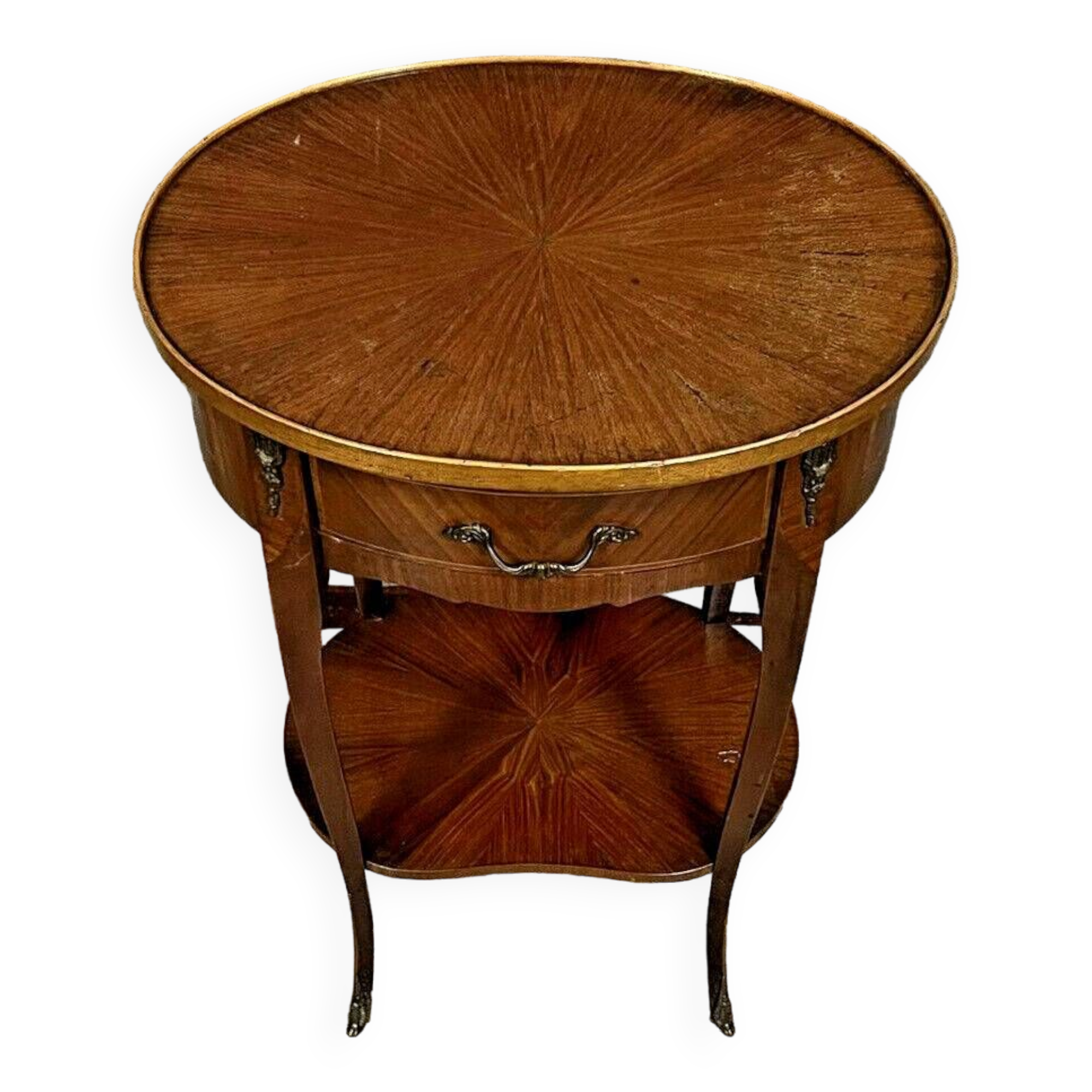 Louis XV style ceremonial marquetry drum table / circa 1920