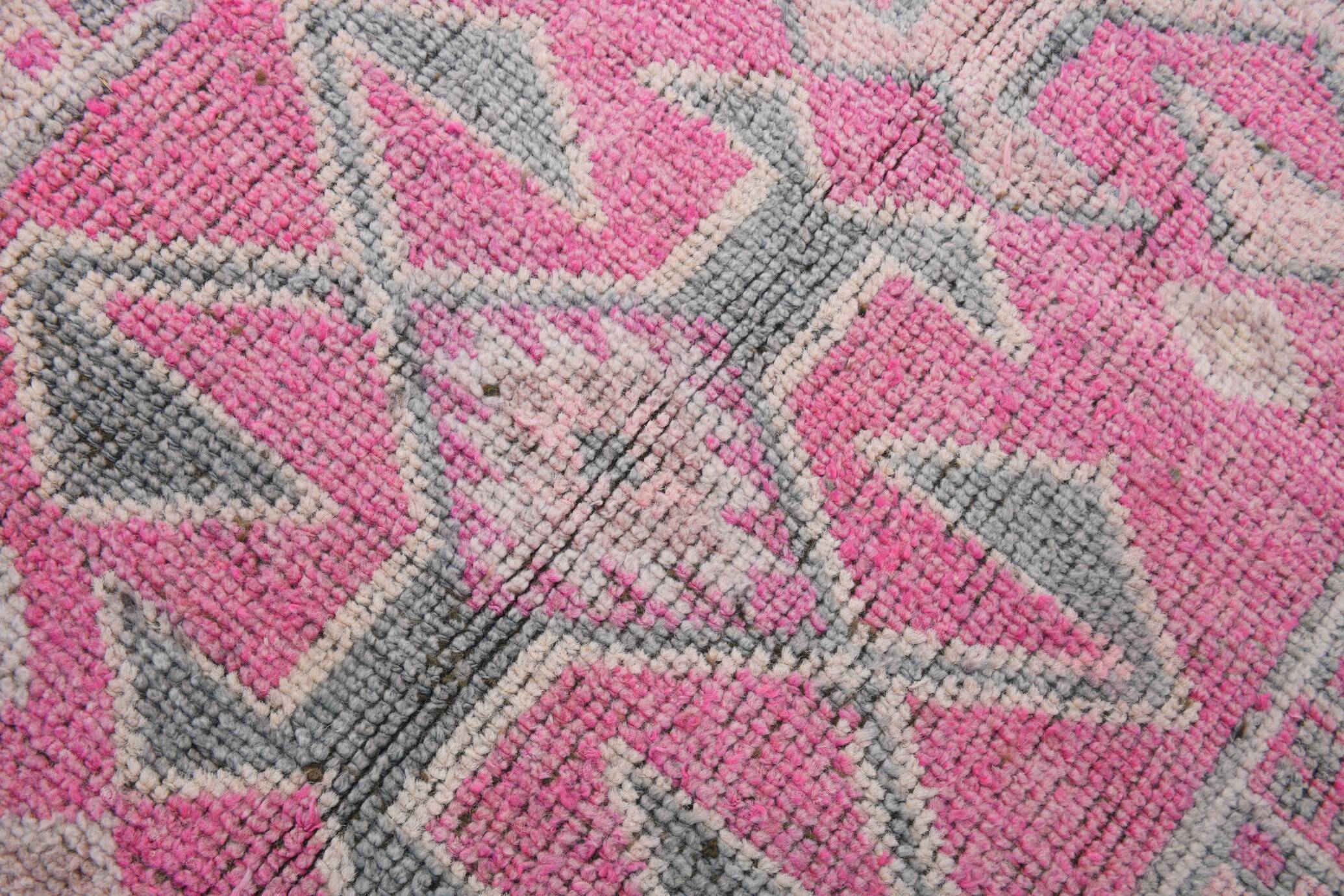 Pink Green Modern Oushak Runner Rug, 89x354Cm