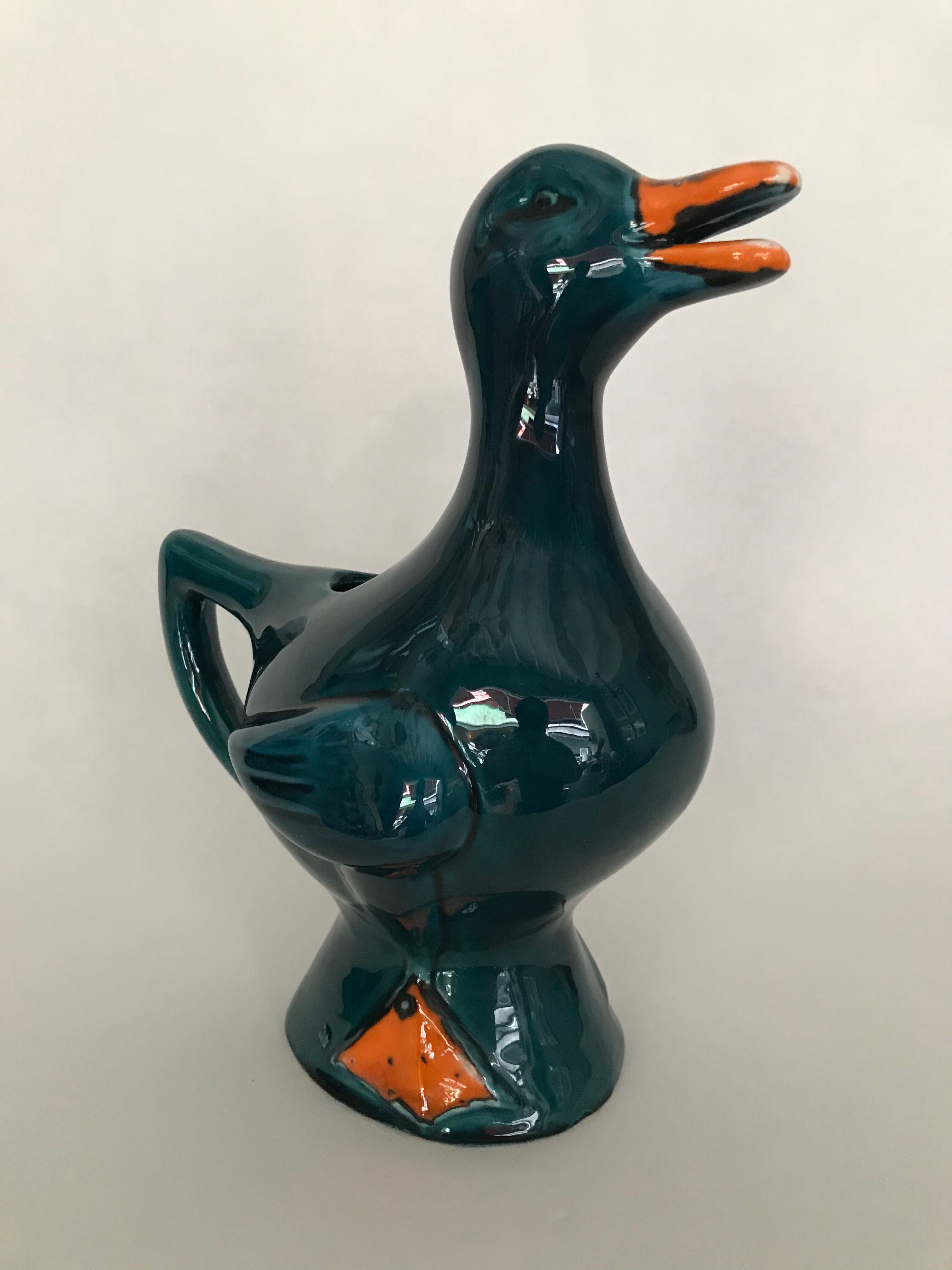 Blue duck pitcher in earthenware, Poet Laval circa 1960