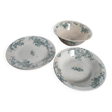 Trio of dishes: Salad bowl, Vegetable dish & Deep plate Faïence de Lyon Model