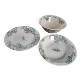 Trio of dishes: Salad bowl, Vegetable dish & Deep plate Faïence de Lyon Model