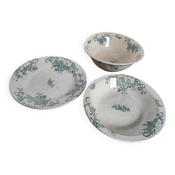 Trio de plats: Saladier, Plat légumier & Plat creux Faïence de Lyon Modèle