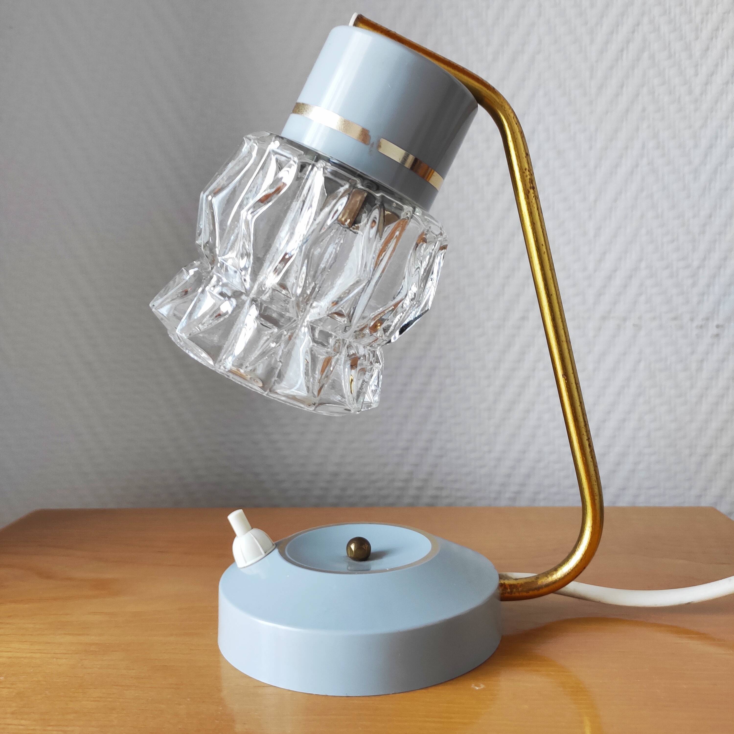 Mid-Century glass and brass lamp