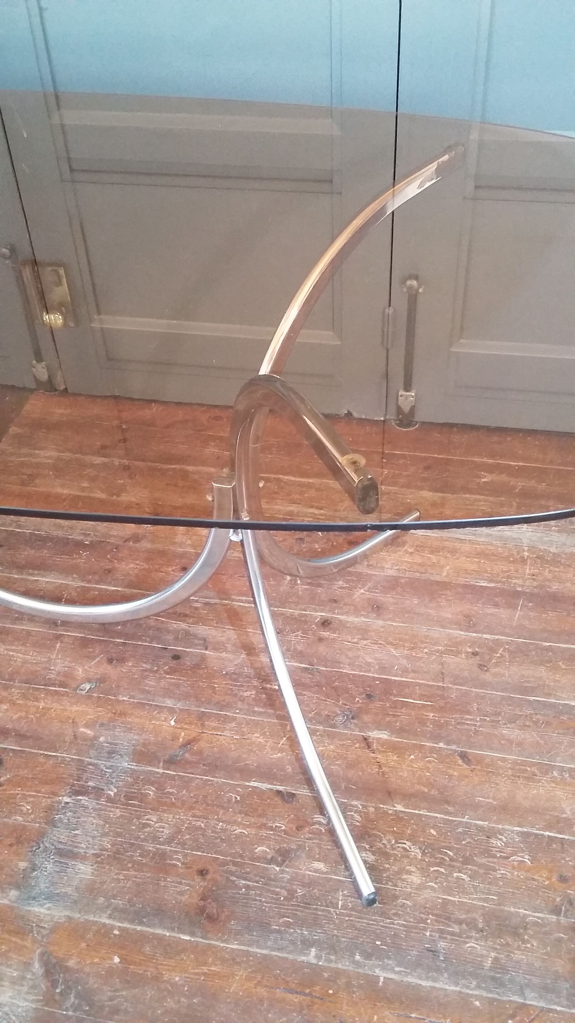 Vintage dining table glass and chrome 1970