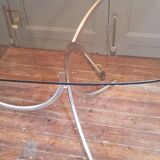 Vintage dining table glass and chrome 1970